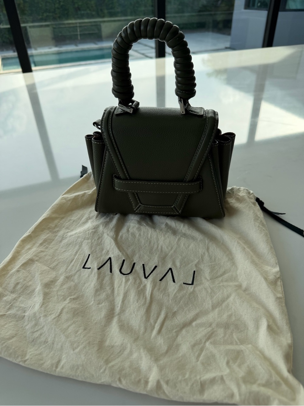 Olive Green Mini Top-Handle Bag 100% leather